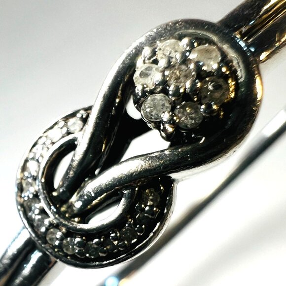 Sterling Silver 925 Infinity Knot Diamond Accented Bangle Hinged Bracelet Safety - Picture 3 of 5